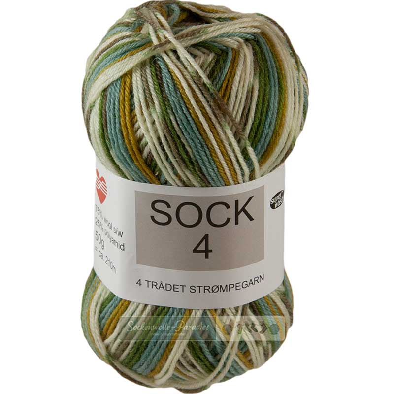 Hjertegarn Sock 4 Color Farbe 45 natur-wasserblau-gruen-senf