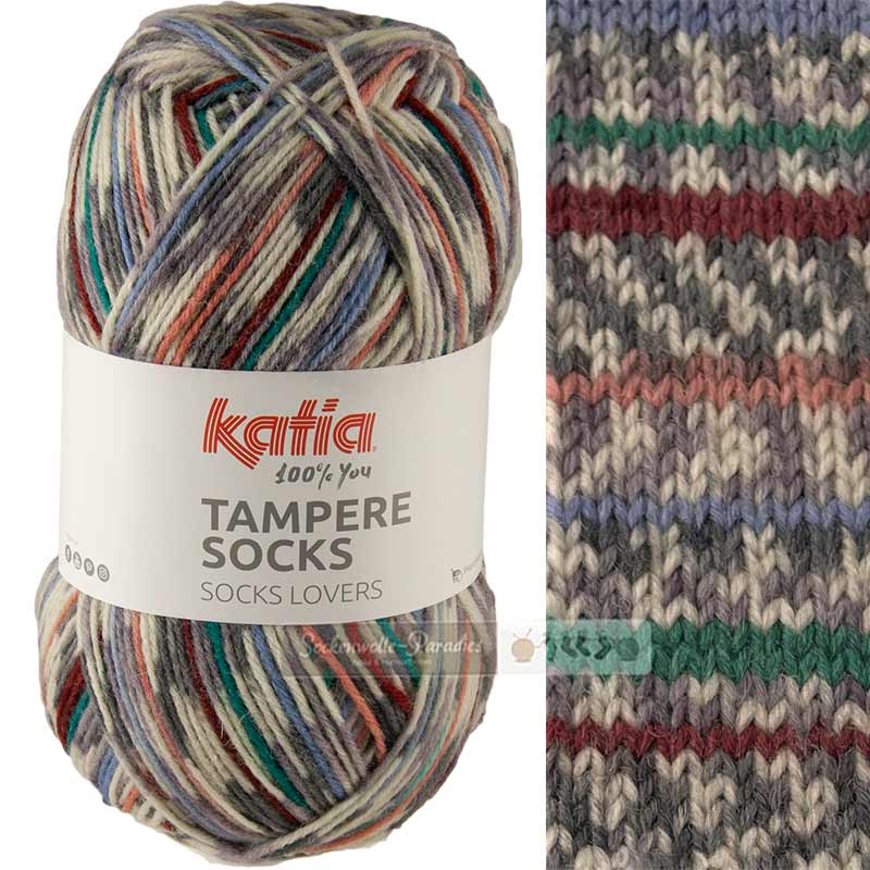 Katia Tampere Socks 105 grau-weinrot-smaragdgruen