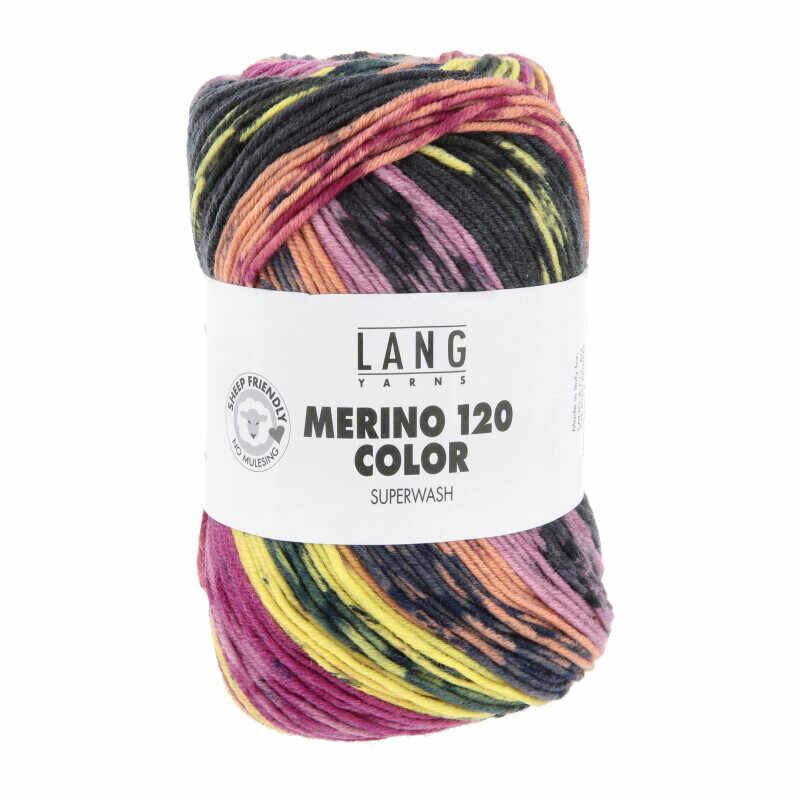 Lang Yarns Merino 120 Color Farbe 7 violett-gelb-dunkelblau-tangerine