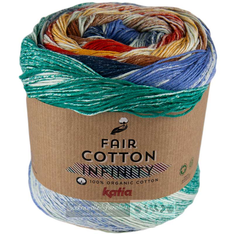 Katia Fair Cotton Infinity Farbe 104 grün-ultramarinblau-braun-gelb