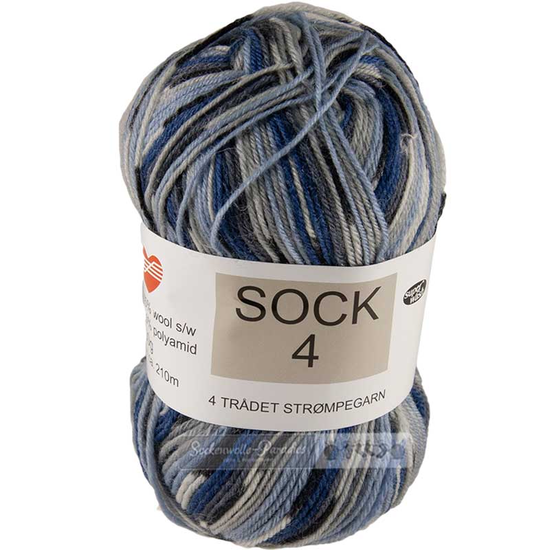 Hjertegarn Sock 4 Color Farbe 5010 blau-grau-jacquard
