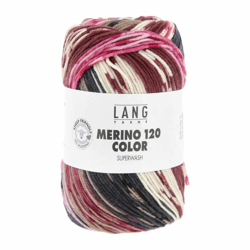 Lang Yarns Merino 120 Color Farbe 9 rosa-offwhite-braun-pink