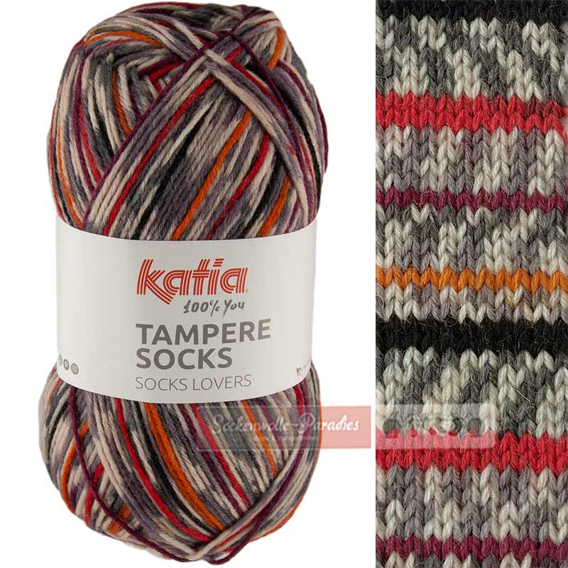 Katia Tampere Socks 106 grau-rot-brombeer-orange