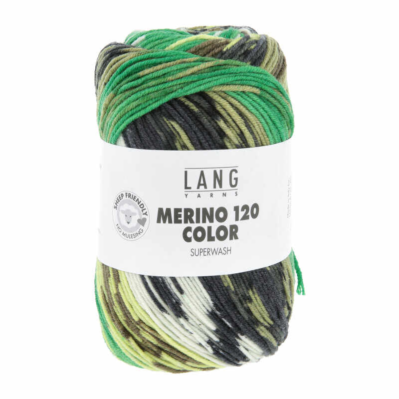 Lang Yarns Merino 120 Color Farbe 10 grün-olive-limone-offwhite