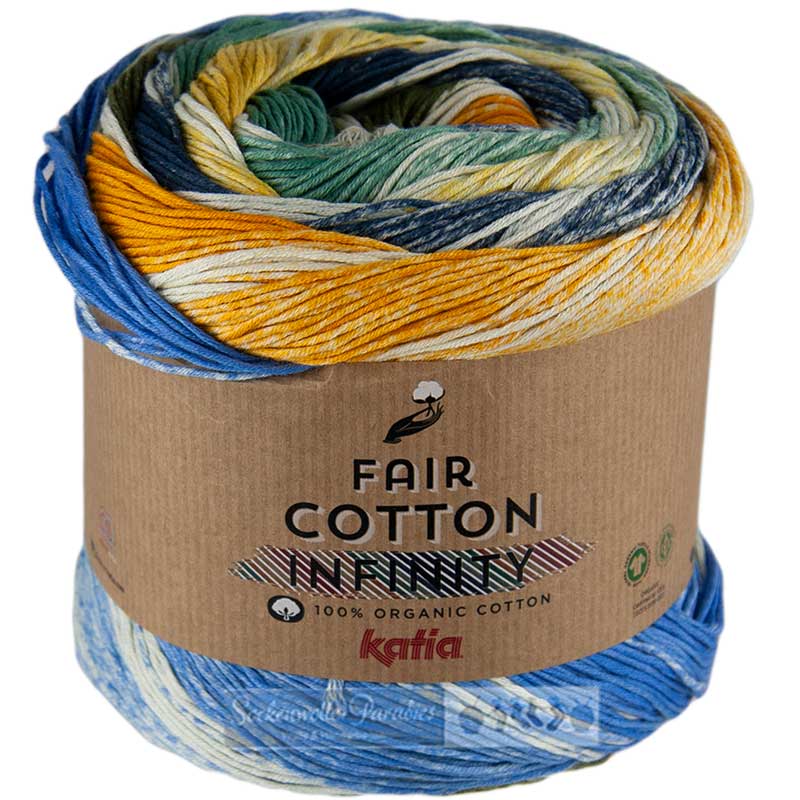 Katia Fair Cotton Infinity Farbe 106 blau-gelb-khaki