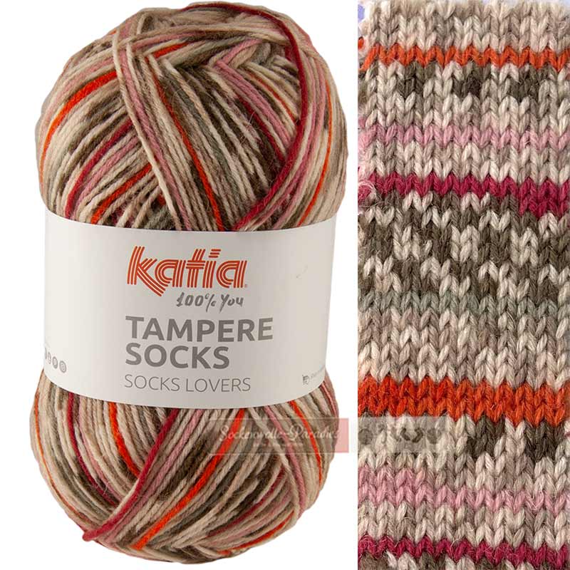 Katia Tampere Socks 101 rehbraun-rot-orange-khaki