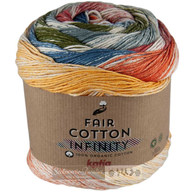 Katia Fair Cotton Infinity Farbe 103 blau-weinrot-ginstergelb-dunkelgrün
