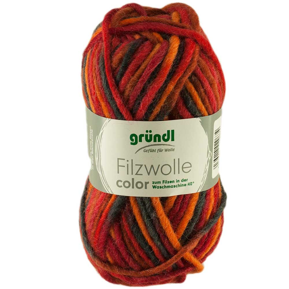 Gruendl Filzwolle Color 50g Fb. 21 rot-orange-schwarz
