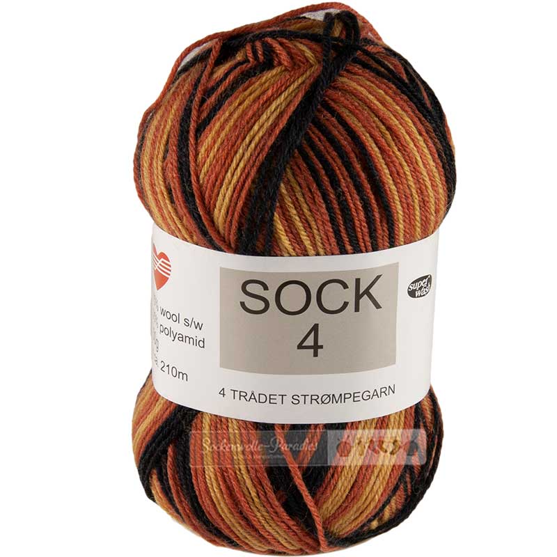 Hjertegarn Sock 4 Color Farbe 5038 gelb-muskat-schwarz-streifen